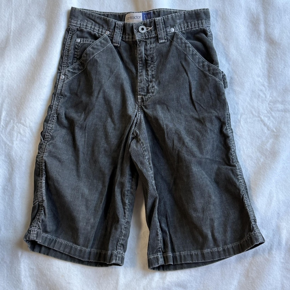 Vintage Gap Cargo Carpenter Shorts Boys 8 Gray Corduroy Contractor Made USA 90s